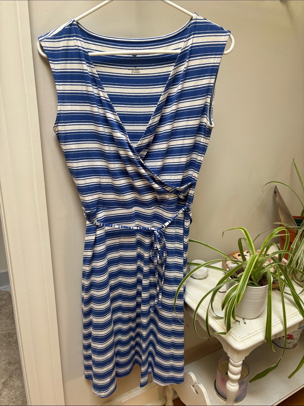 Talbots Petite Small Blue and White Striped Wrap-Front Women's Dress
